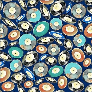 Sale 25% Off - Vinyl from Michael Miller Fabrics - 1/2 Yard of Tossed Records on Blue