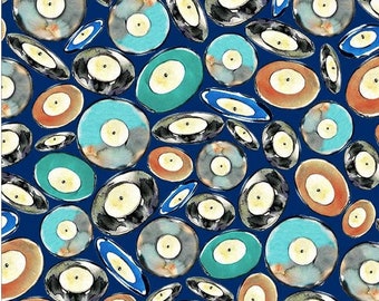 Vinyl von Michael Miller Fabrics - 1/2 Meter Tossed Records auf Blau