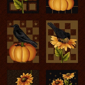 Cavalier Crows from Henry Glass & Co - 24&quot; x 44&quot; Fall Panel - Crows, Pumpkins, Sunflowers