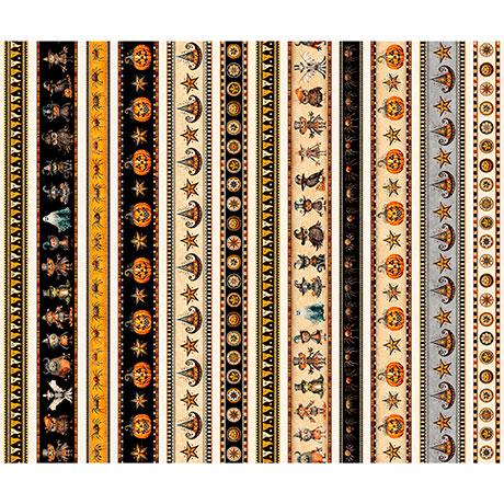 Jeepers Creepers from Quilting Treasures - 1/2 Yard Halloween Border Stripe - Frogs, Spiders, Jack-o-Lanterns, Witch Hats