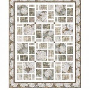 Può includere: Una trapunta intitolata "Ophelia Tiles" con un design floreale. La trapunta presenta un motivo a griglia con quadrati bianchi e beige, alcuni contenenti motivi floreali. Il bordo ha un design floreale. Il testo "Ophelia Tiles" è in alto.