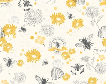 Honey Bee from Riley Blake Designs - 1/2 Yard Honey Bee Main Parchment - Bees and Flowers on Cream