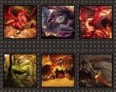 Dragons from In the Beginning Fabrics - Full Yard Panel - 6 Different Dragon Squares