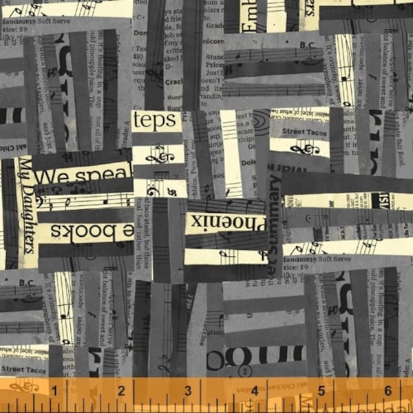 Wish by Carrie Bloomston for Windham Fabrics - Half Yard Newsprint Black, Gray, Cream Modern