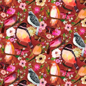 Sale 25% Off - Falling for You from Dear Stella - Half Yard Multi Moody Birds - Birds on Red