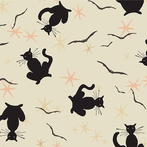 Sale - Retro Halloween from Clothworks - 1/2 Yard Tossed Black Cats on Cream