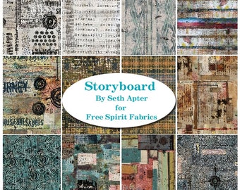 Storyboard by Seth Apter for Free Spirit Fabrics - 12 Half Yard Bundle of a Modern Distressed Look Fabric Line