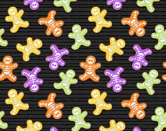 Sale: 25% korting - Sale - Glow Ghosts van Henry Glass - 1/2 Yard Glow in the Dark Skeleton Bones - Halloween GEEN DOORLOPENDE TUIN