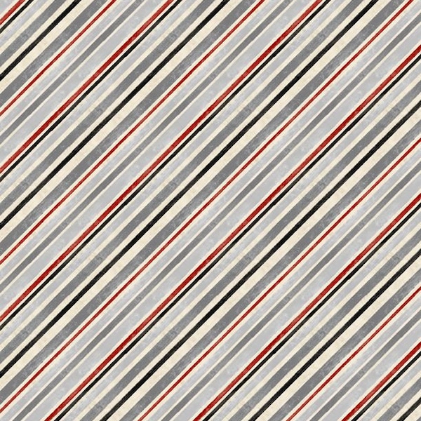 Holiday in the Woods from Wilmington Prints - Half Yard Gray Cream Red Diagonal Stripe