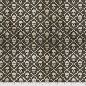 Sale - Regions Beyond by Tim Holtz for Free Spirit - 1/2 Yard Crossbones - Halloween Skulls