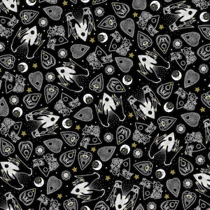 Sale - When Stars Align from Michael Miller Fabrics - 1/2 Yard Black Voices From Beyond - Ouija Board
