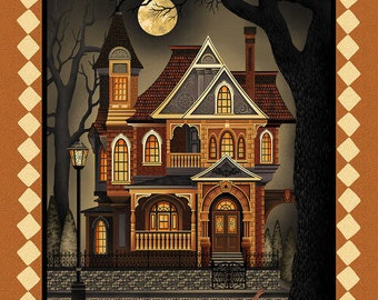 Haunted Village from Henry Glass & Co - 1 Yard Halloween Haunted House Panel