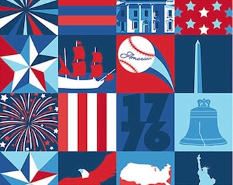 America 250 von Northcott – 0,5-Yard-Symbolblöcke (Sterne, Baseball, Streifen, Lincoln Memorial, Weißes Haus) – Patriotisch, 4. Juli