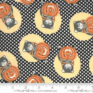 Kitty Corn from Moda Fabrics - 1/2 Yard of Halloween Cats on Dotted Black