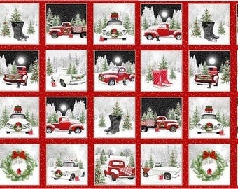Tradition Continues 2 from Henry Glass Fabrics -  24 Inch Winter Truck Block Panel