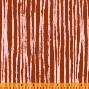 May include: A fabric with a repeating pattern of vertical white lines on a rust-colored background.