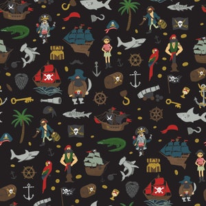 Sale - Pirate Tales from Riley Blake Fabrics - Half Yard Pirate Scatter - Pirates, Pirate Ships