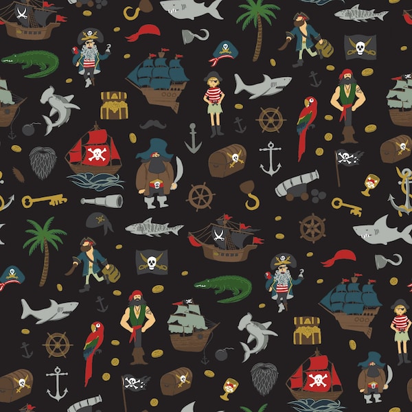 Pirate Tales from Riley Blake Fabrics - Half Yard Pirate Scatter - Pirates, Pirate Ships