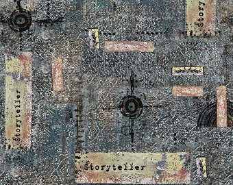 Storyboard by Seth Apter for Free Spirit Fabrics - 1/2 Yard Storyteller - Frost - Modern Distressed Fabric