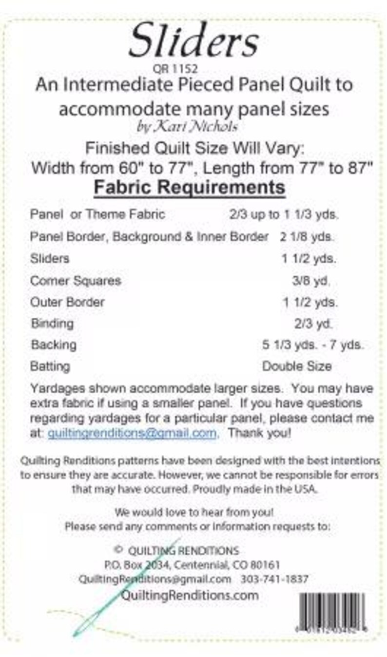 Sliders Quilt Pattern for Panels From Quilting Renditions ...