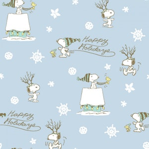 Sale - Peanuts Happy Holidays from Springs Creative - 1/2 Yard Winter Christmas Snoopy on Blue - 1 Yard Max Cut***