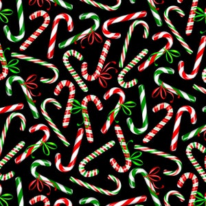 Sale - Sweet Holidays from Benartex - 1/2 Yard Candy Canes & Bows - Christmas Candy on Black
