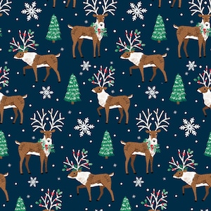 Sale 25% Off - Believe from 3 Wishes Fabrics - 35&quot; x 44&quot; End of the Bolt Christmas Reindeer on Navy