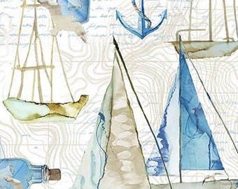 Sail Away from Northcott Fabrics - 1/2 Yard Sailboats and Anchors on White