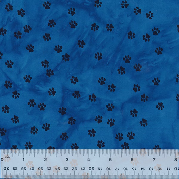 Cat Nap from Anthology Batik - 1/2 Yard Tired Paws Sky - Paw Prints on Blue Batik