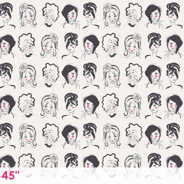 Cherie from Art Gallery Fabrics - 1/2 Yard Belles Parisiennes - Women's faces Black on White