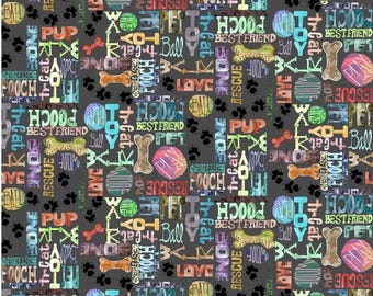 Die „Best Friends“-Kollektion von Lexi Grenzer für Clothworks – 0,5 Yard (ca. 0,5 Meter) – Hundeknochen und Begriffe