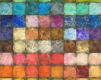 Sale -  Colorblock in Canvas from Free Spirit Fabrics - 1/2 Yard Patchwork Bright 3" Squares by Tim Holtz
