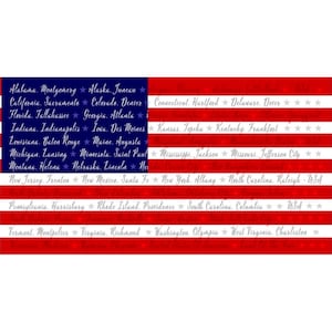 One Nation from Henry Glass Fabrics - 24&quot; x 44&quot; American Flag Panel - States and Capitals - Patriotic