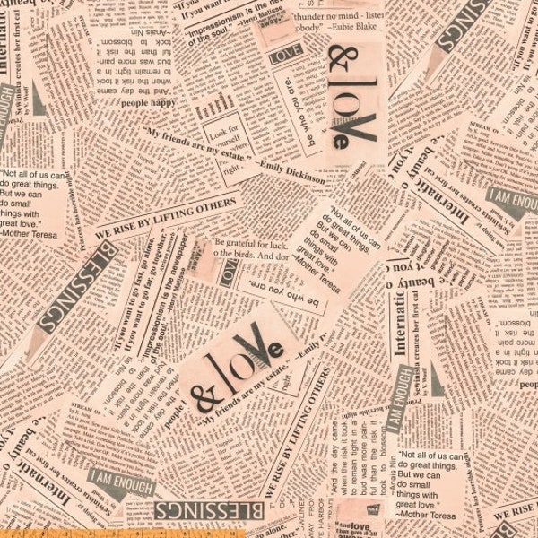 One of a Kind from Windham Fabrics - Half Yard Newsprint on Dusty Peach