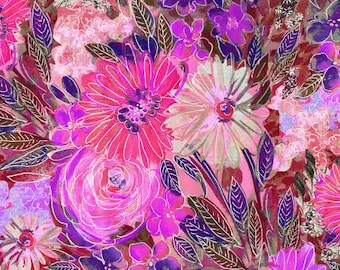 Sunset Meadow Kollektion von Melissa Polomsky für Clothworks – Sunset Meadow – Himbeere