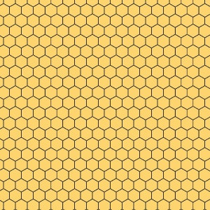 Könnte beinhalten: Ein nahtloses Muster aus gelben Sechsecken mit schwarzen Umrissen. Die Sechsecke sind in einem Wabenmuster angeordnet.