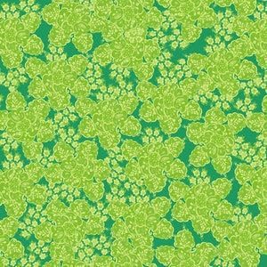 Fortini Flower in Green from Studio Palettes by River Bend - Half Yard of Lime Green Flowers on Dark Green