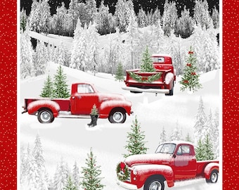 Tradition Continues 2 from Henry Glass Fabrics - 24in Red Winter Truck Panel
