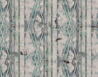 Storyboard by Seth Apter for Free Spirit Fabrics - 1/2 Yard Linked - Watermark - Teal, Parchment Geometric Distressed