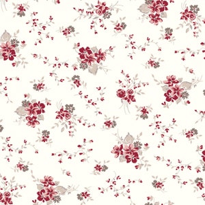 Sincero de Riley Blake Designs - Crema enrejada de 1/2 yarda - Flores rojas y rosas con hojas de color topo sobre crema