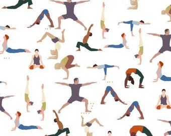 Namaste von Alexander Henry Fabrics - halber Hof der Menschen in Yoga Posen auf weiß