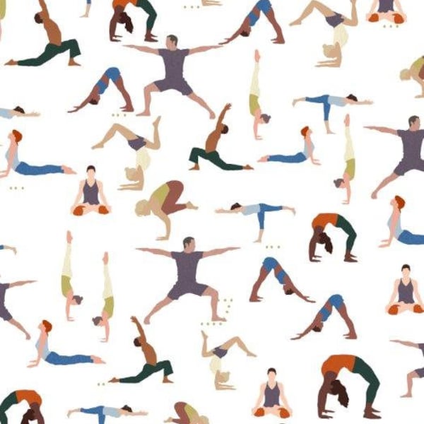 Namaste from Alexander Henry Fabrics - Half yard of People in Yoga Poses on White