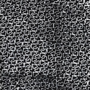 Sale 25% Off - Heart to Heart from Island Batik - 1/2 Yard White Hearts on Black Batik