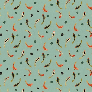 Sale - Imperial Garden from Paintbrush Studios - Half Yard Koi Fish on Teal