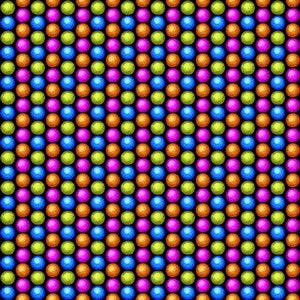 May include: A repeating pattern of colorful circles in shades of blue, green, orange, and pink. The circles are arranged in rows and columns on a black background.