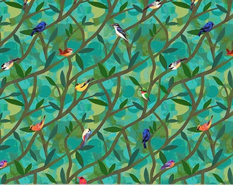 Wild North from Windham Fabrics - 1/2 Yard North American Birds on Teal