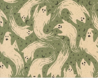 Home Sweet Haunt from Moda Fabrics - 1/2 Yard Ghostly Ghosts Moss - Halloween Ghost - 1 Yard Max Cut -- NO continuous yardage**