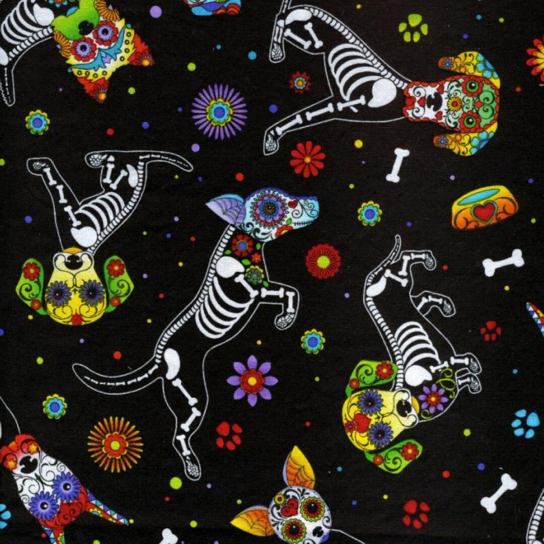 Sale - Day of the Dead From Timeless Treasures - Half Yard Black Day of ...