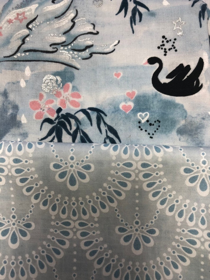 Black Roses in Blue Pink 6 Half Yard Bundle Swans Black Enchanted Lake from RJR fabrics