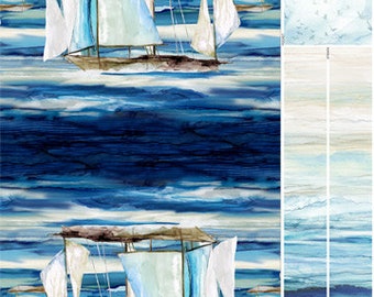 Sail Away Canvas Bag Panel from Northcott Fabrics - 24" x 44" Panel with Instructions for a Sailboat Tote